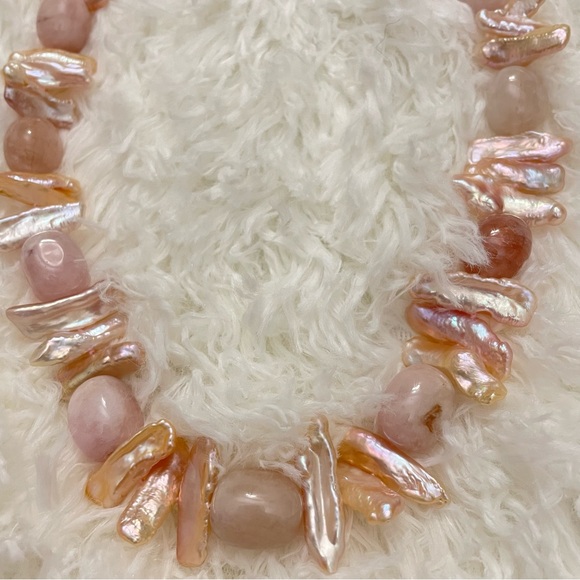 WW World Wide Imports biwa pearl stick stone necklace 925 sterling clasp pink - Picture 5 of 11